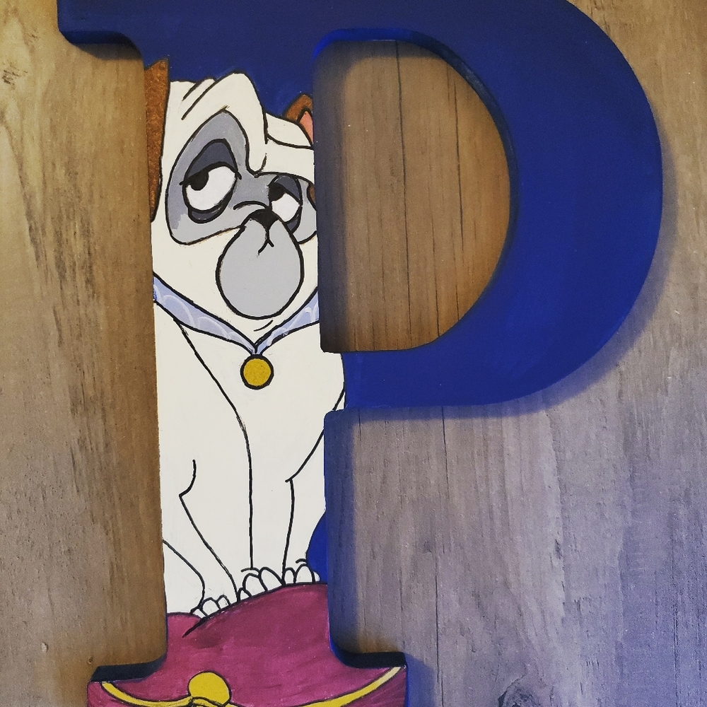 Hand painted Percy pug pocahontas letter